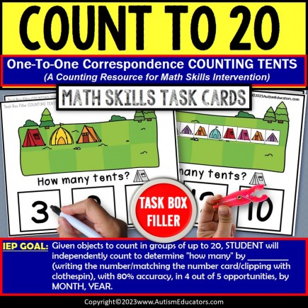 Count to 20 One to One Correspondence Task Box Filler for Special Education
